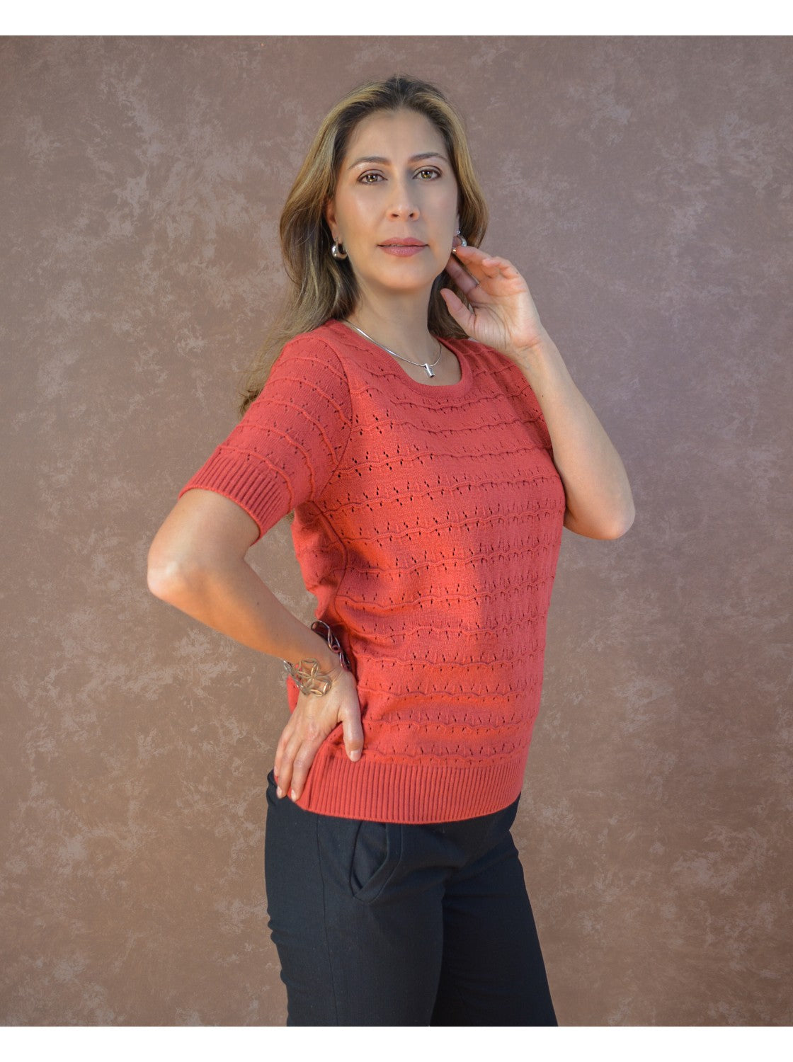 Blusa Tejida para Juanita Rojo Coral – Tejidos Casadiego