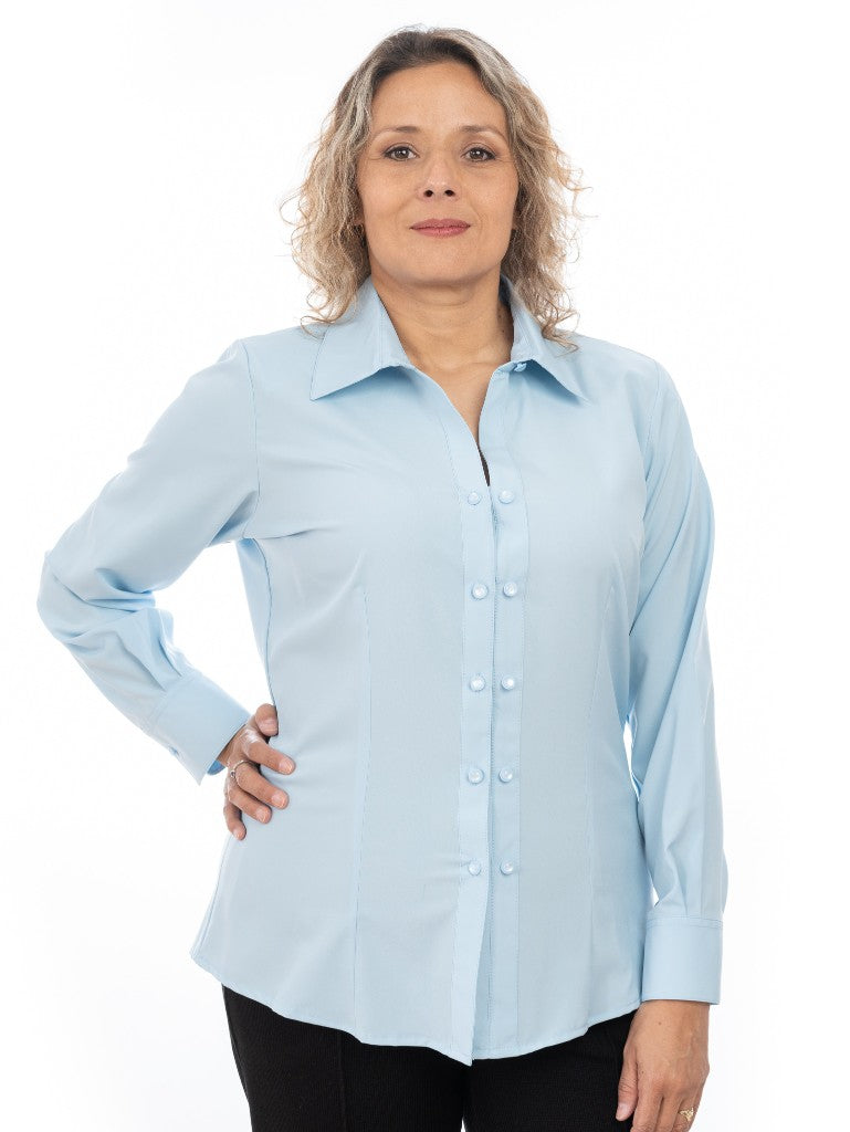 Blusa elegante para mujer. Dos botones Azul