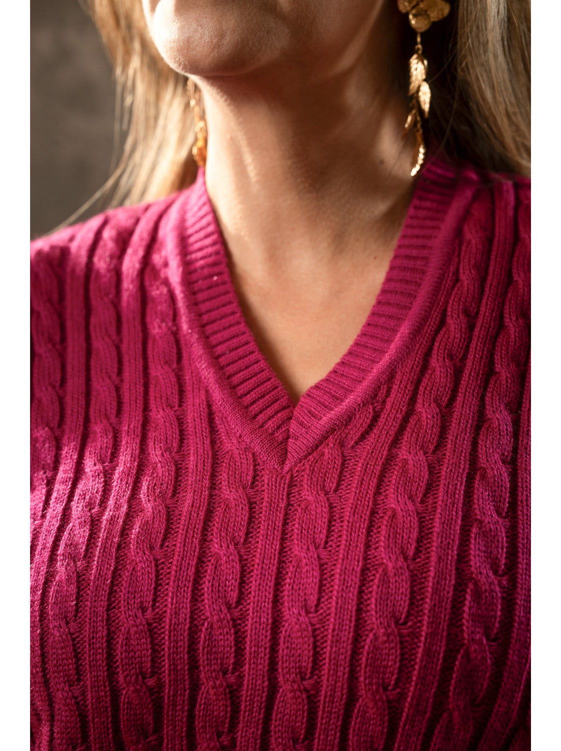 Buzo Trenzado Mujer. Maria Paula Magenta