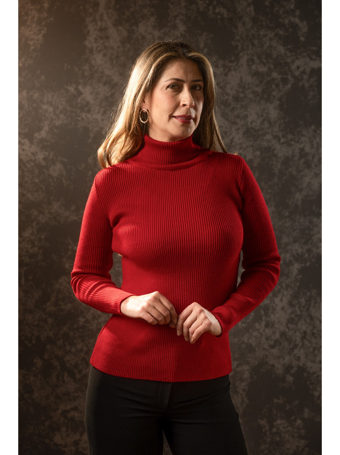 Buzo Cuello Tortuga Mujer. Resortado Rojo