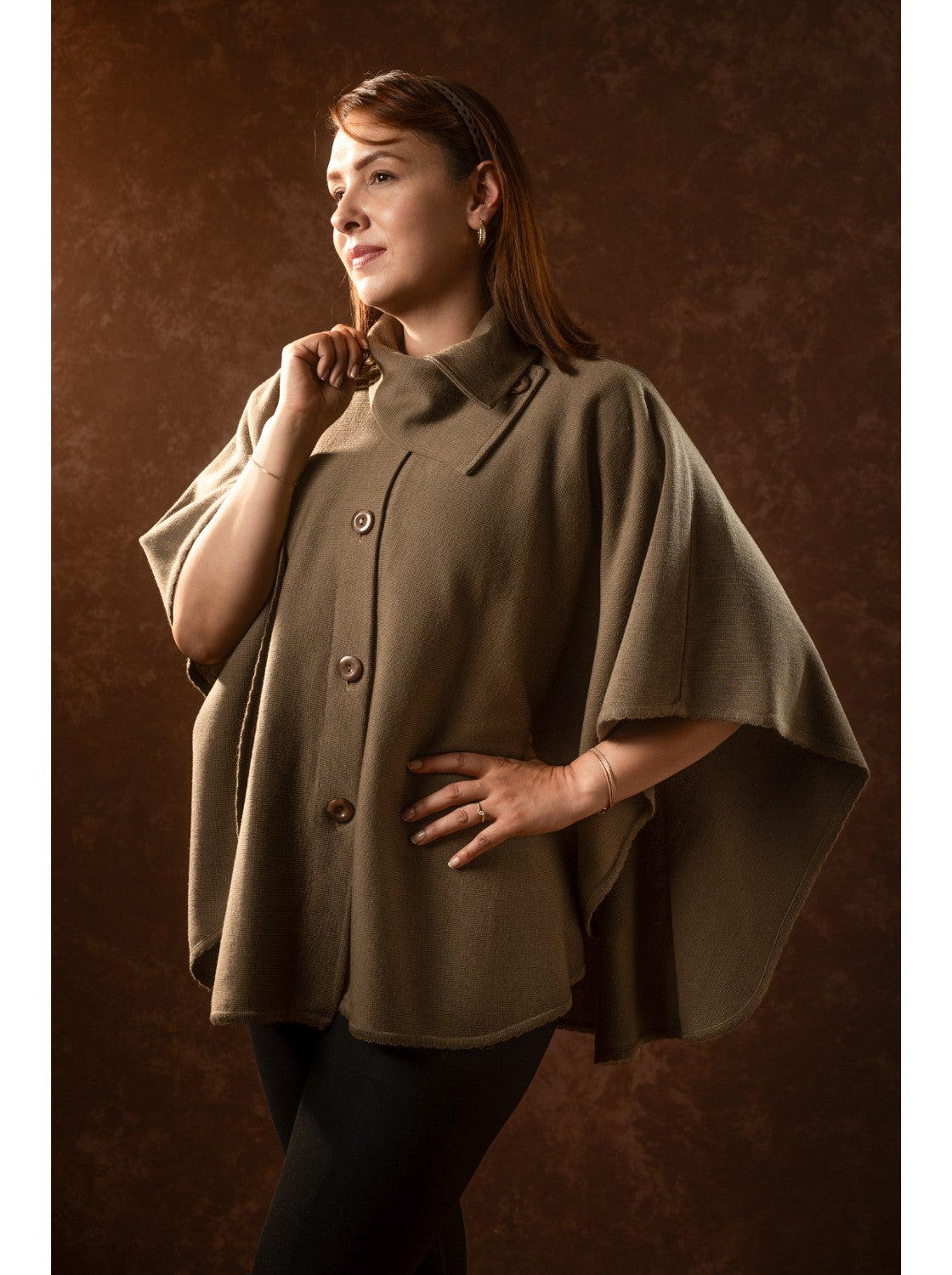 Ruana elegante para mujer en lana - Rosita Taupe