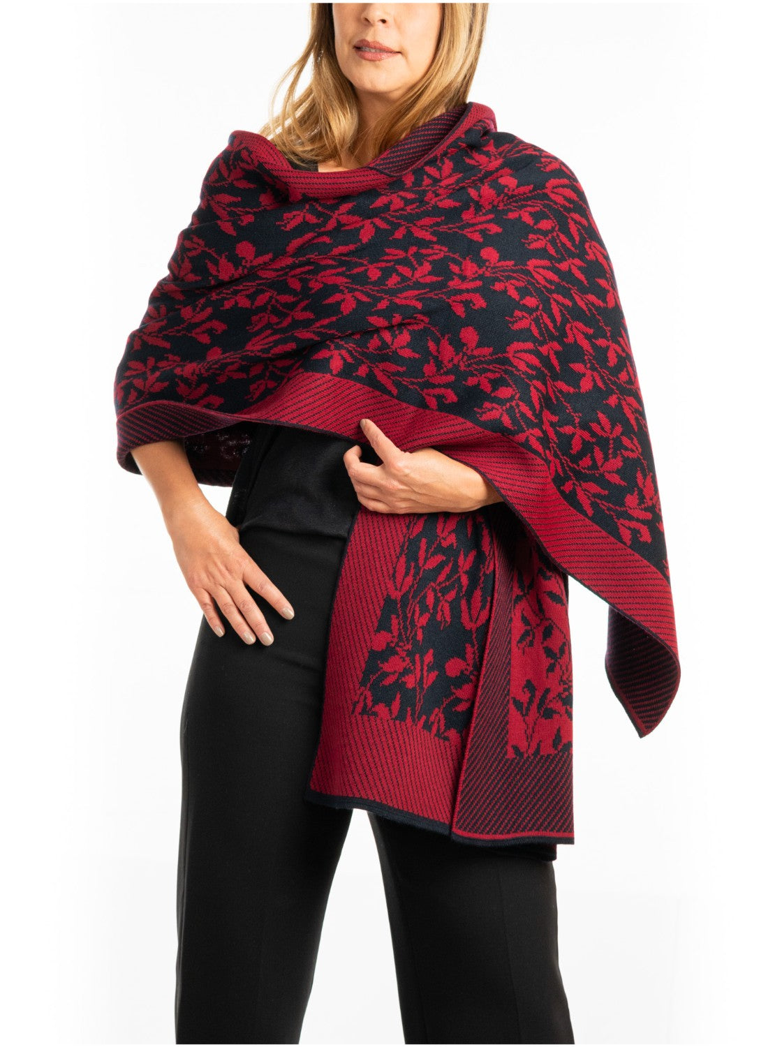 Chal tejido para mujer con diseño. Arelis Azul-Rojo