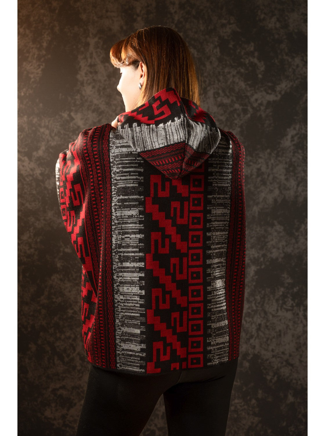 Ruana Moderna para mujer. Candela Rojo-Negro