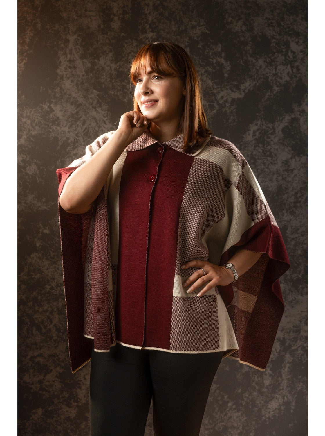 Ruana tejida. Ibiza Vinotinto-Habano