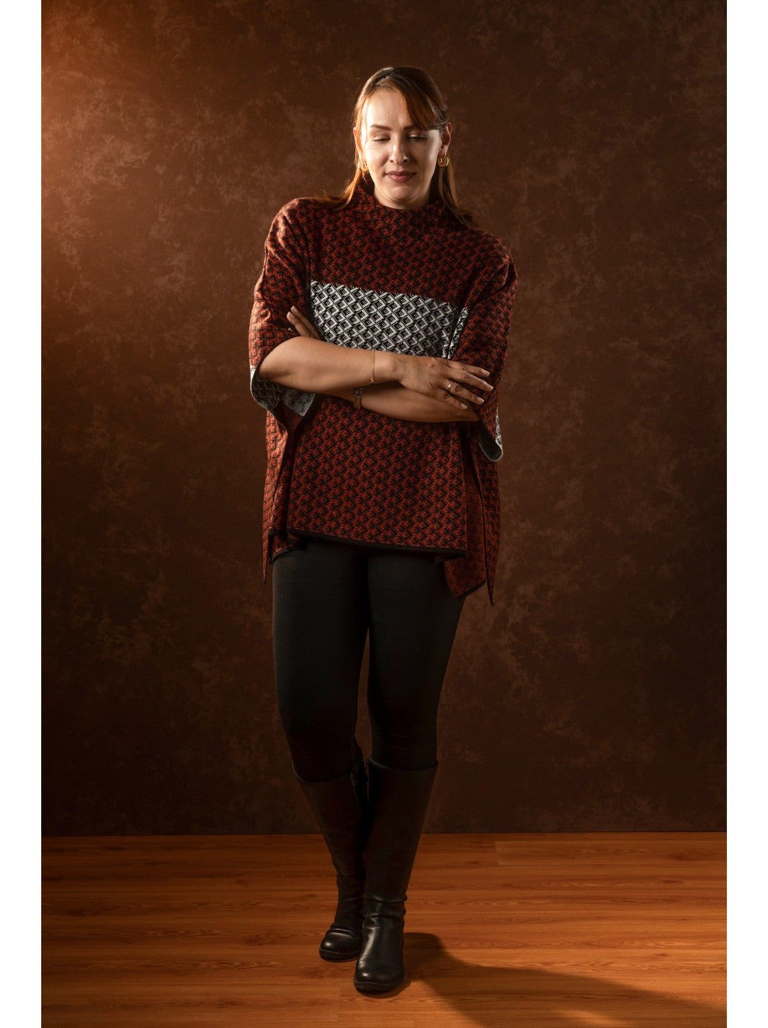 Ruana elegante. Kany Terracota-Negro