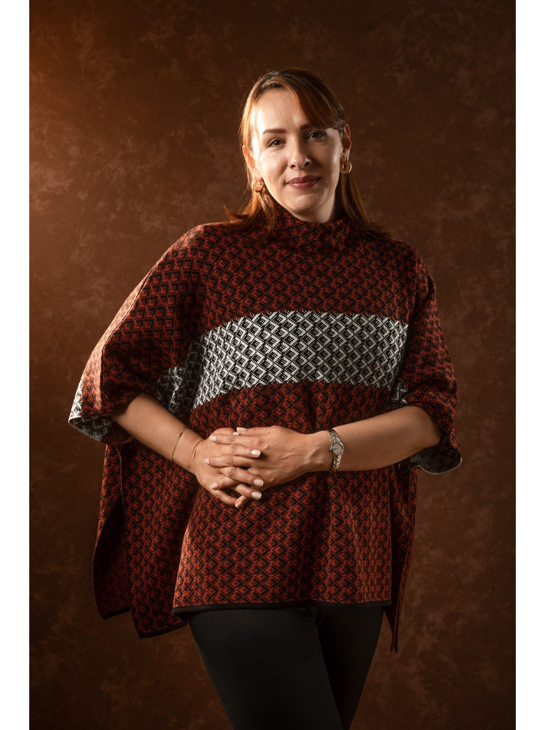 Ruana elegante. Kany Terracota-Negro