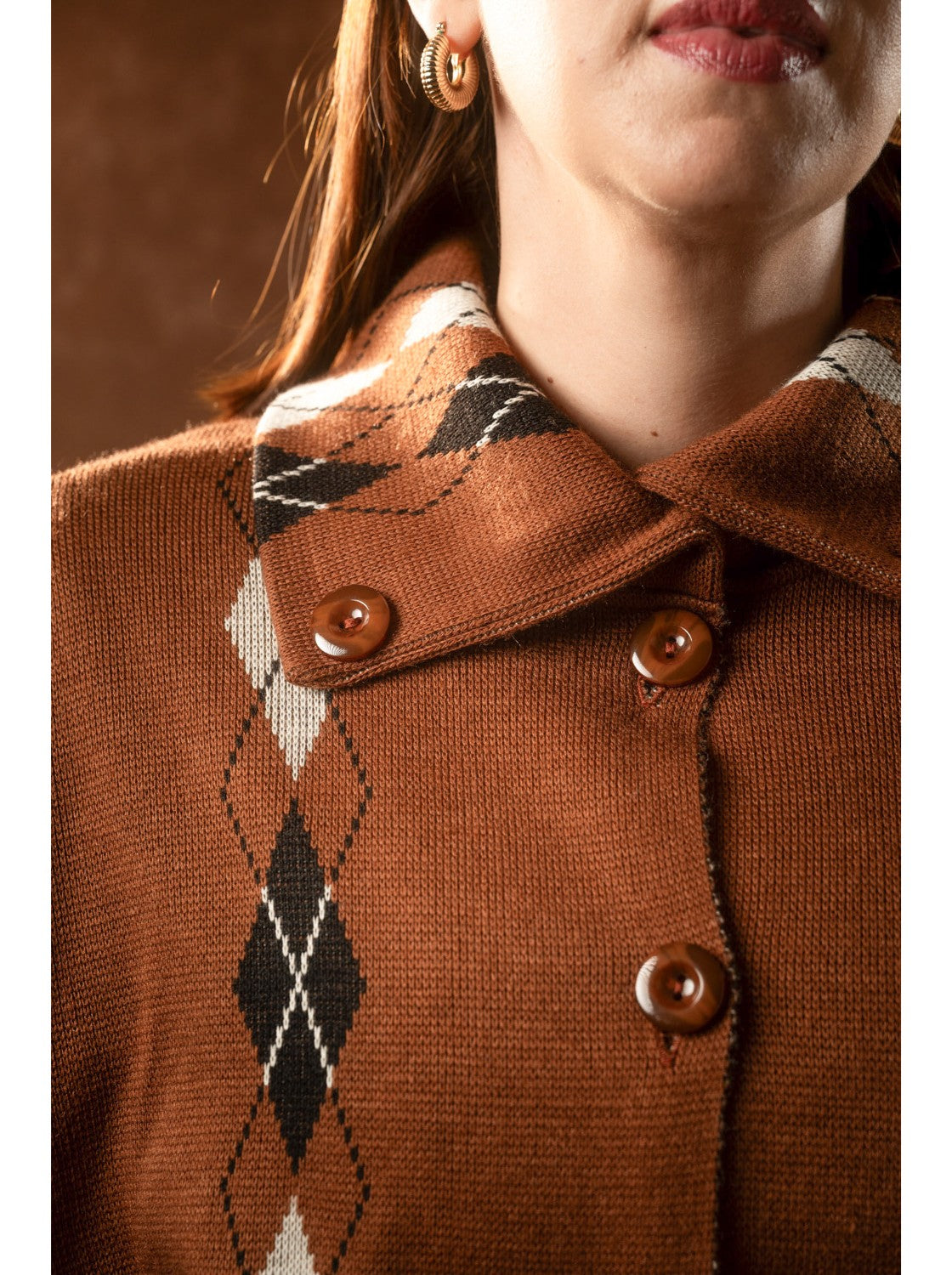 Ruana abierta. Rombos Miel-Habano-Negro