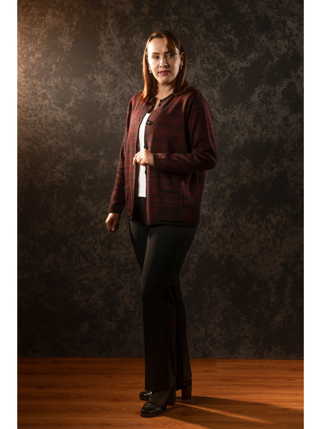 Saco de lana para mujer. Celina Negro-Rojo