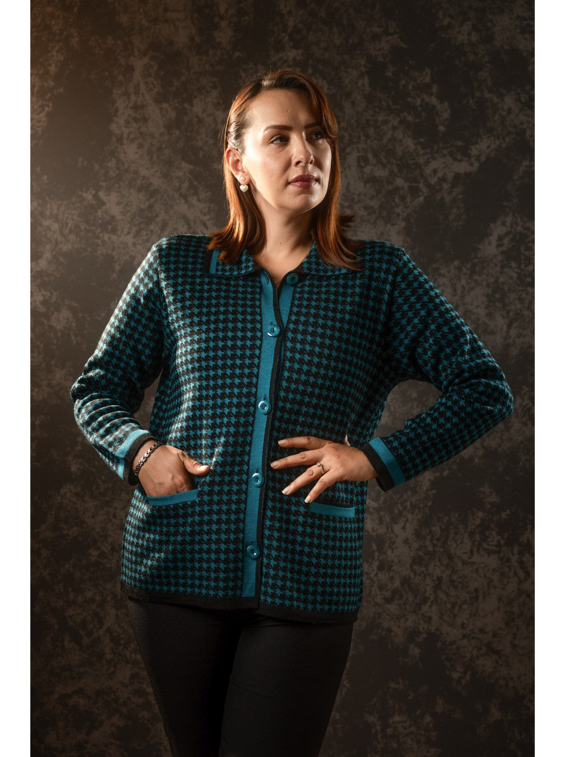 Saco cuello camisero mujer. Conchita Negro-Petróleo