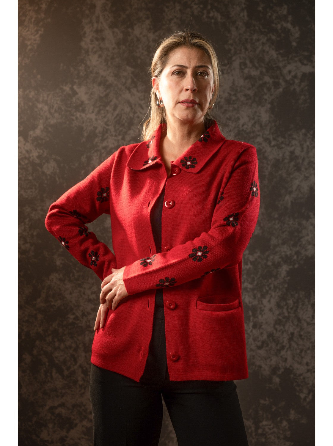 Sueter para dama. Mechitas Rojo-Negro