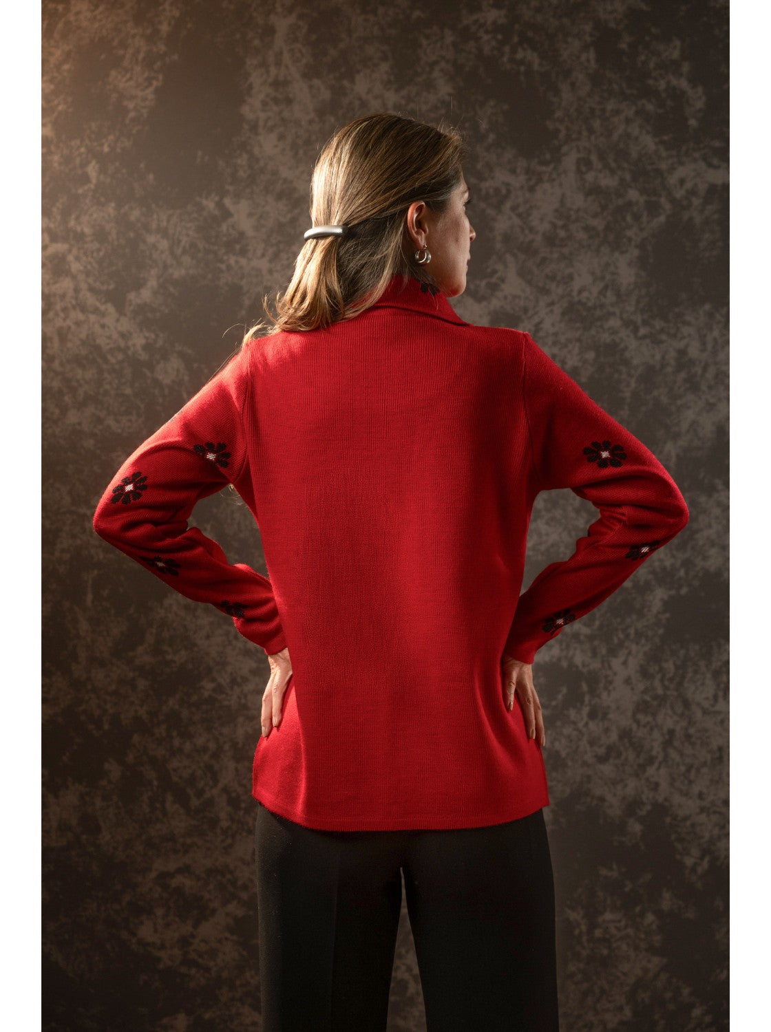 Sueter para dama. Mechitas Rojo-Negro