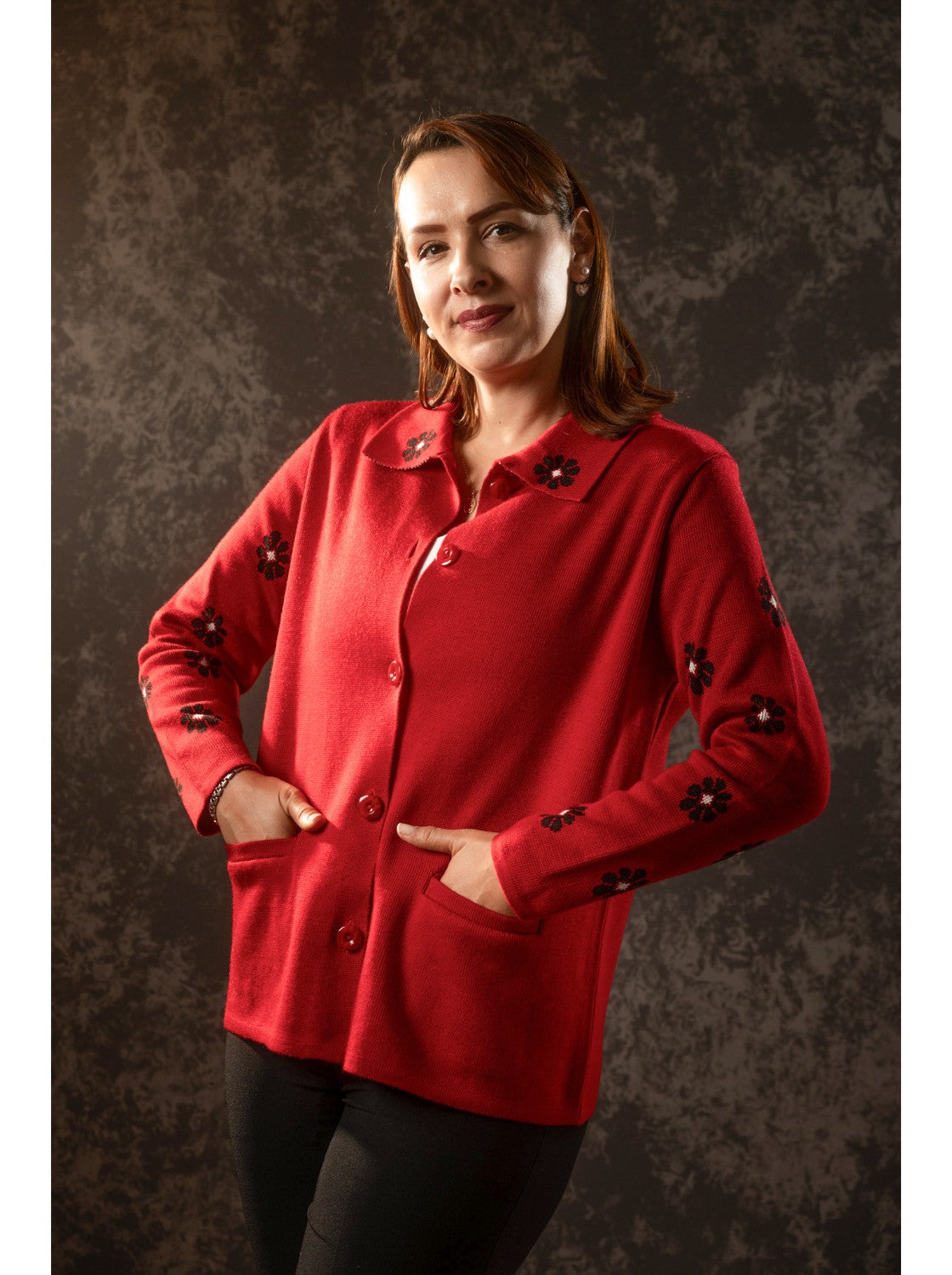 Sueter para dama. Mechitas Rojo-Negro