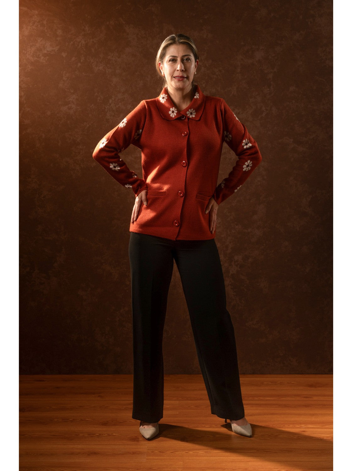 Sueter para dama. Mechitas Terracota-Habano