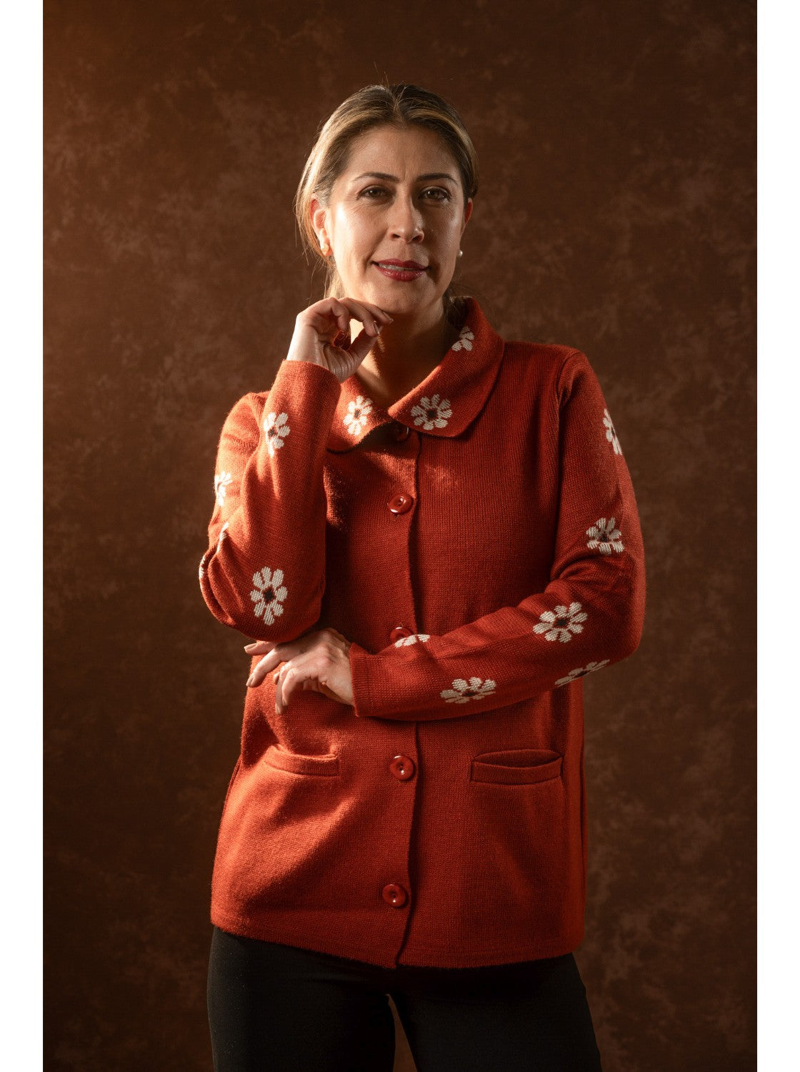 Sueter para dama. Mechitas Terracota-Habano