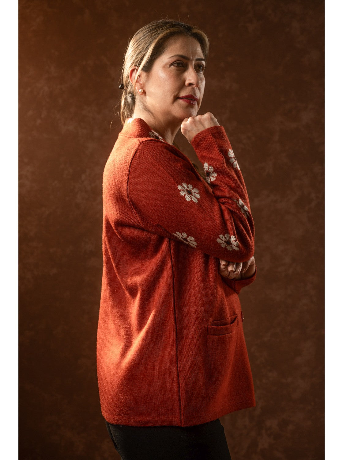 Sueter para dama. Mechitas Terracota-Habano