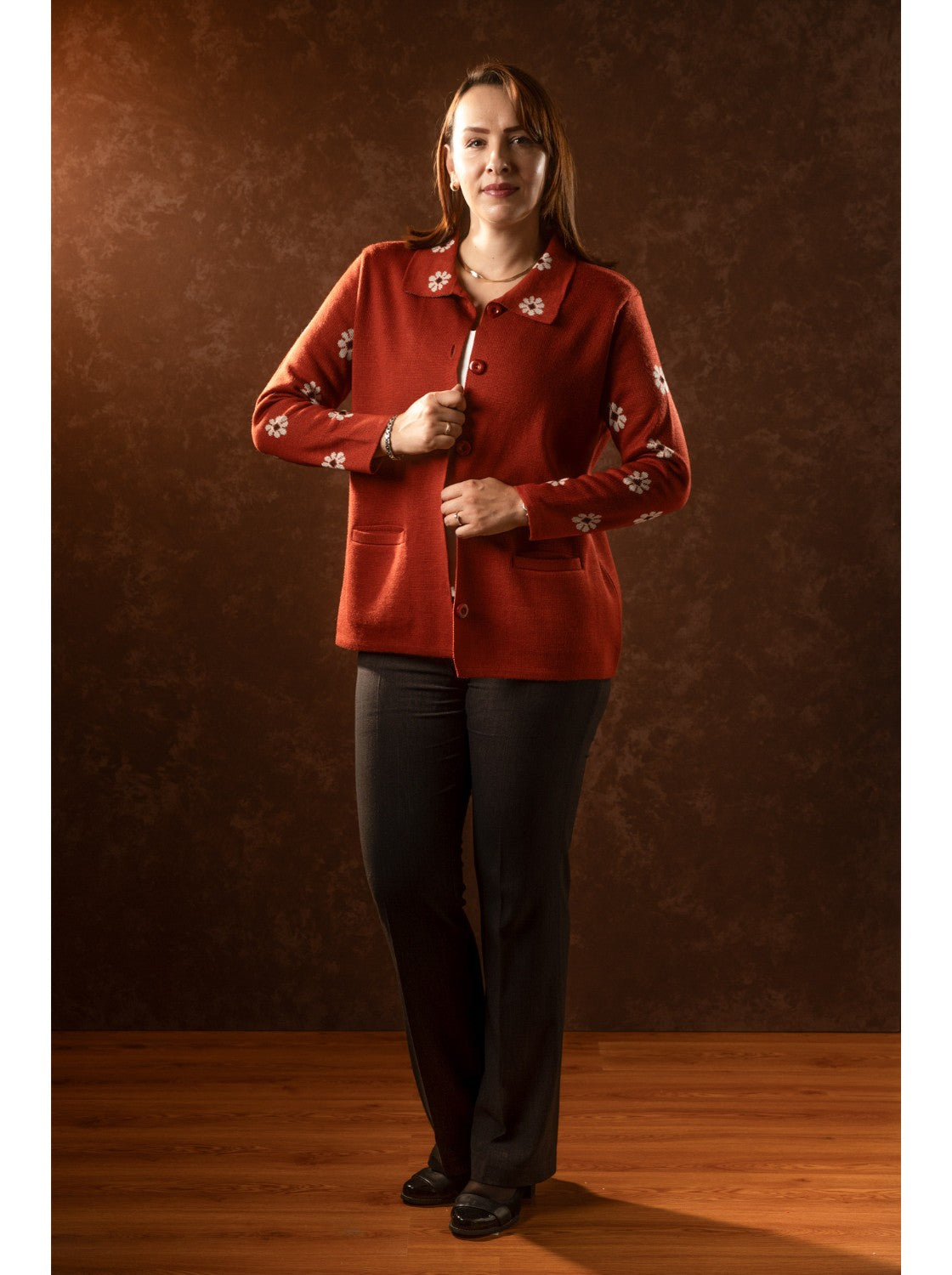 Sueter para dama. Mechitas Terracota-Habano