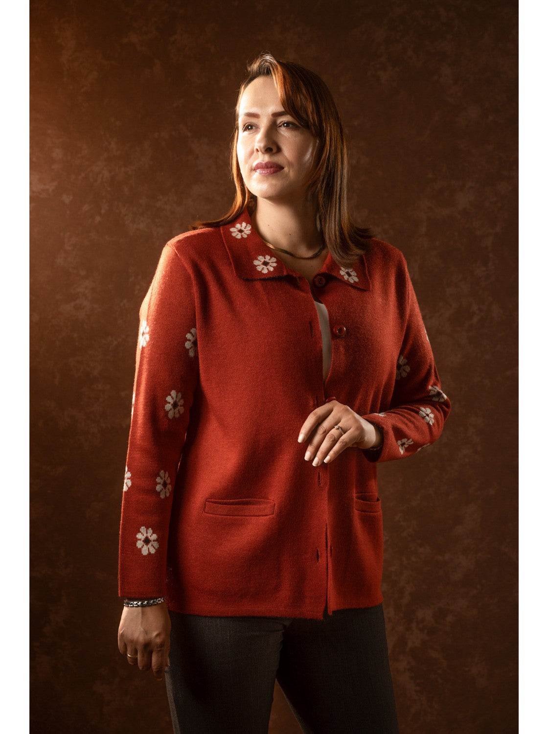 Sueter para dama. Mechitas Terracota-Habano