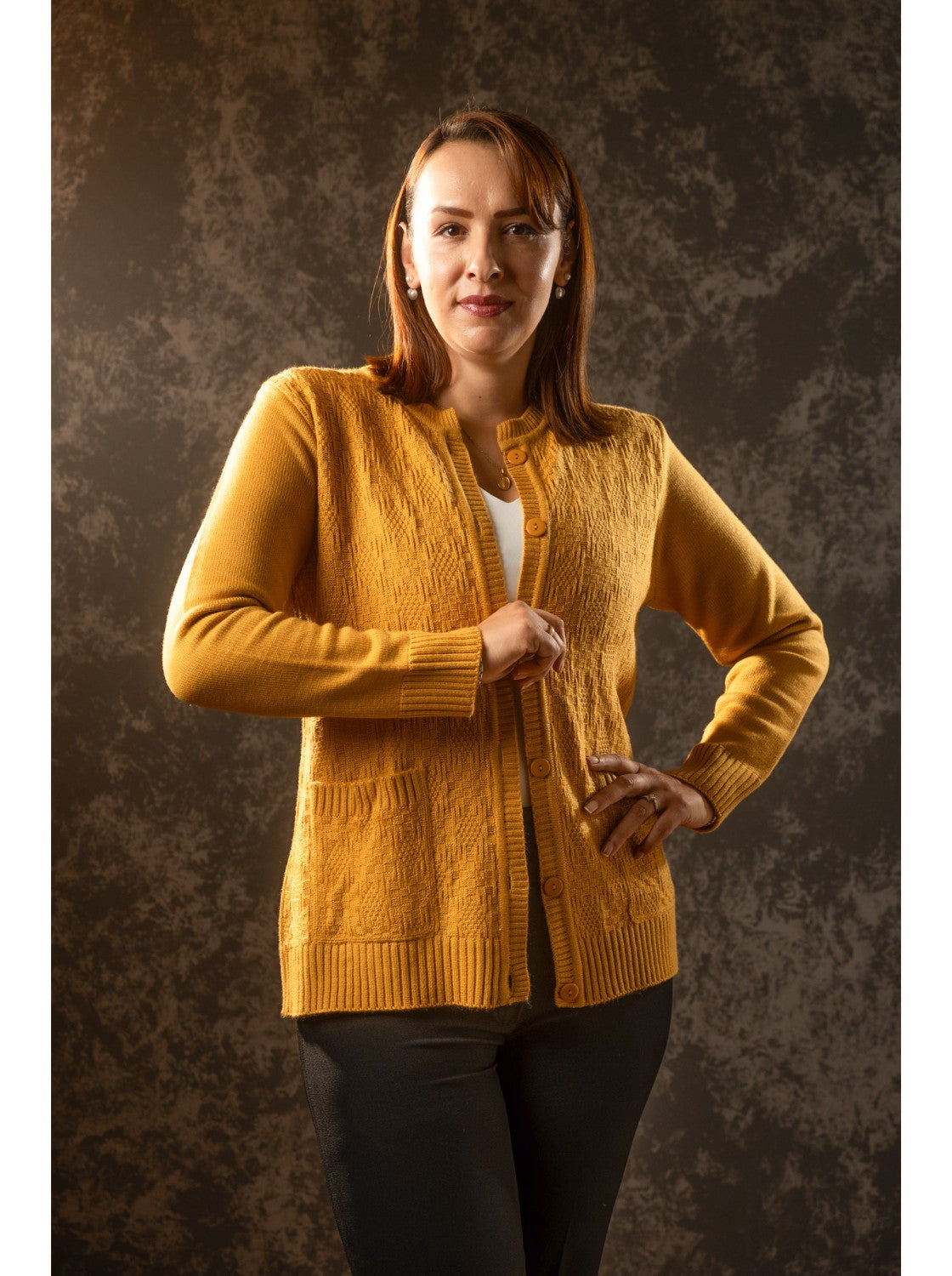 Pilar, Saco corte clasico para Mujer. Mostaza