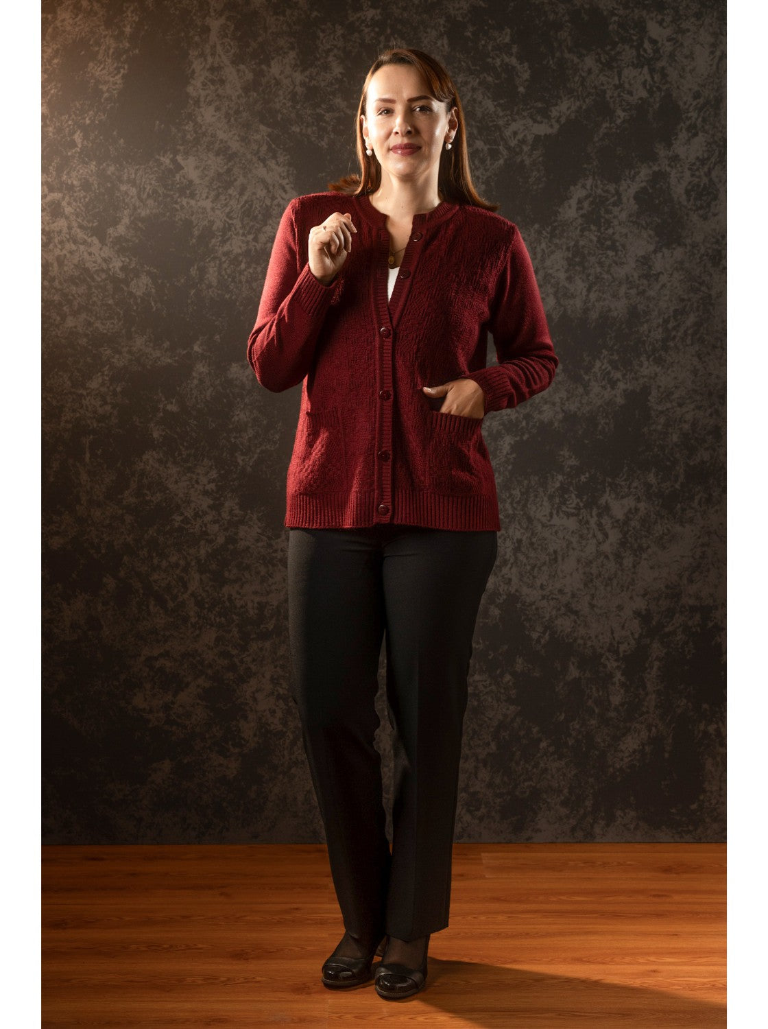 Pilar, Saco corte clasico para Mujer. Vinotinto