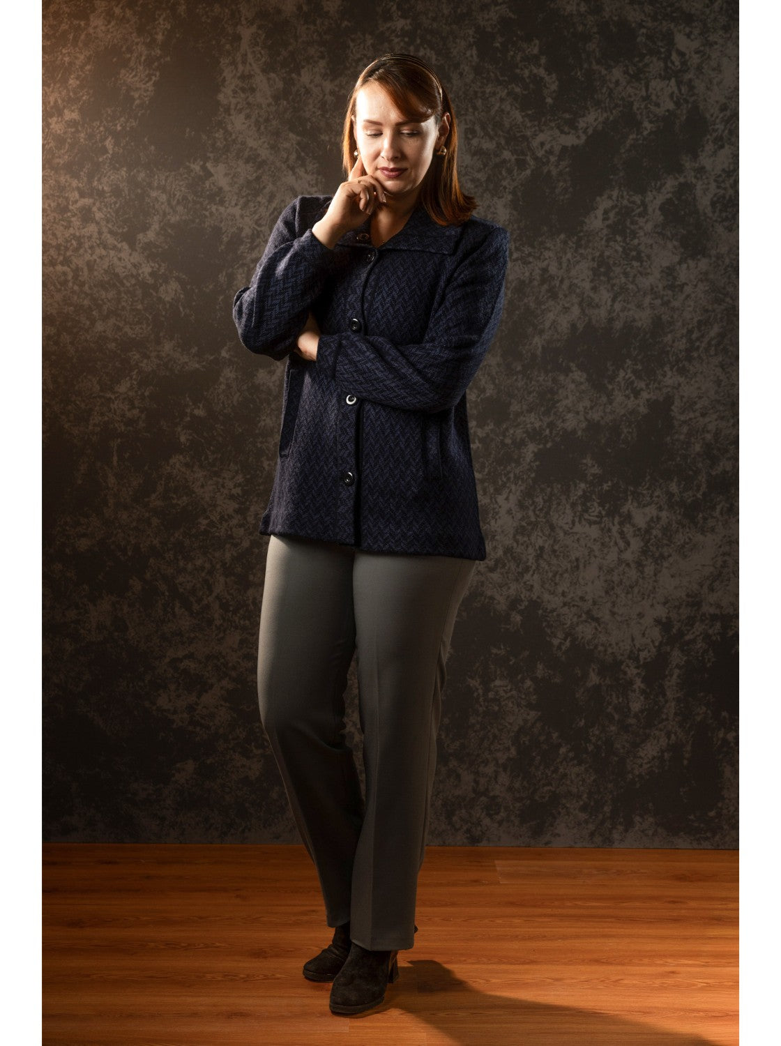 Sacon Cuello de Voltear - Sueter Elegante para Mujer. Azul Oscuro