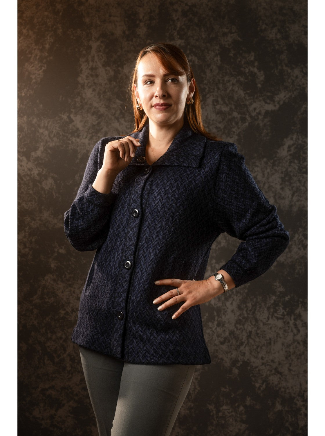 Sacon Cuello de Voltear - Sueter Elegante para Mujer. Azul Oscuro