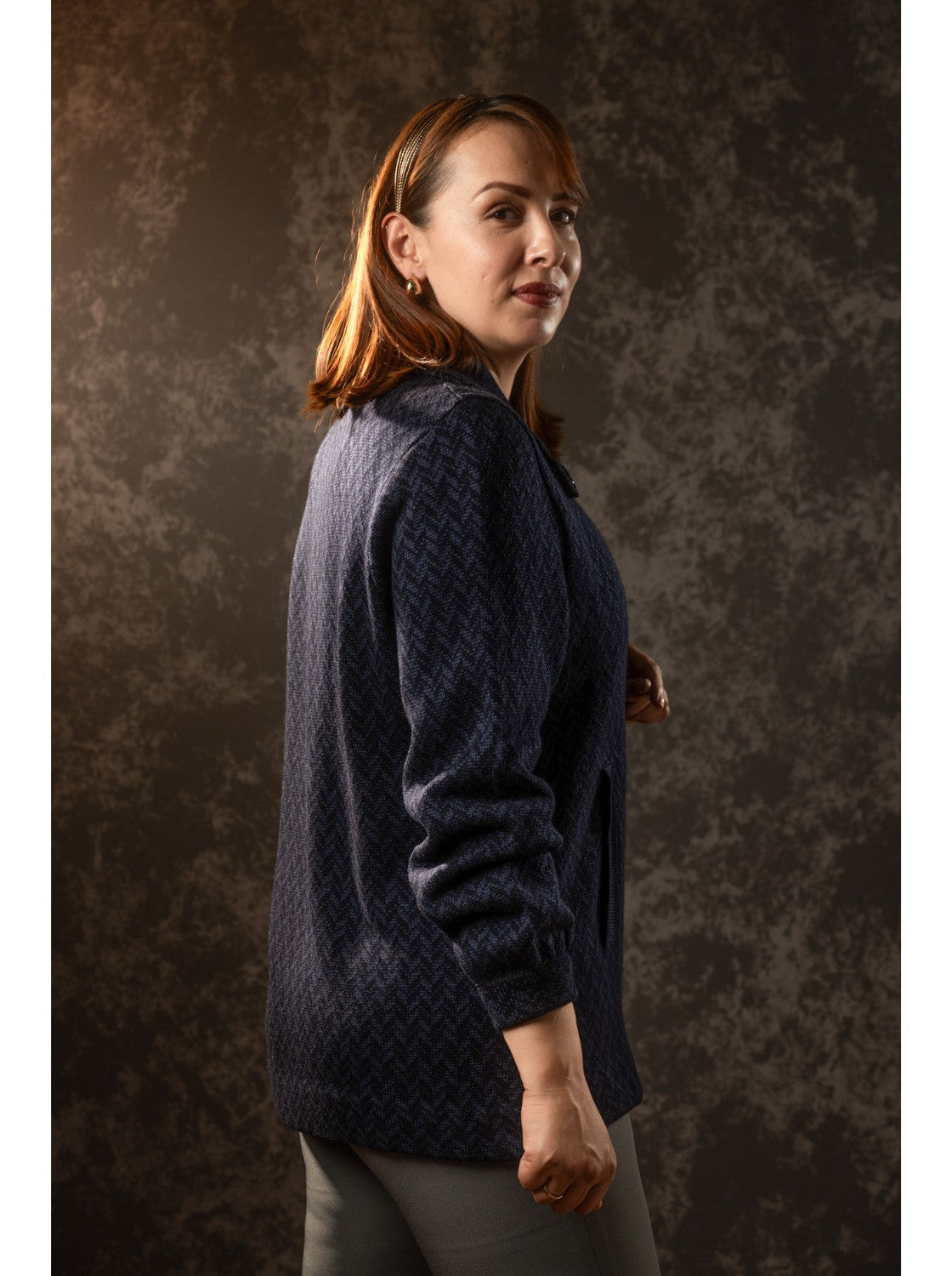 Sacon Cuello de Voltear - Sueter Elegante para Mujer. Azul Oscuro