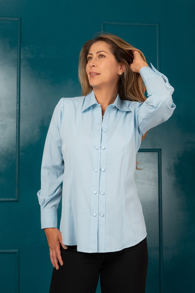 Blusa elegante para mujer. Dos botones Azul